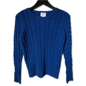 St Johns Bay Cable Knit Sweater Womens Small Blue Cotton Nylon Crewneck Winter